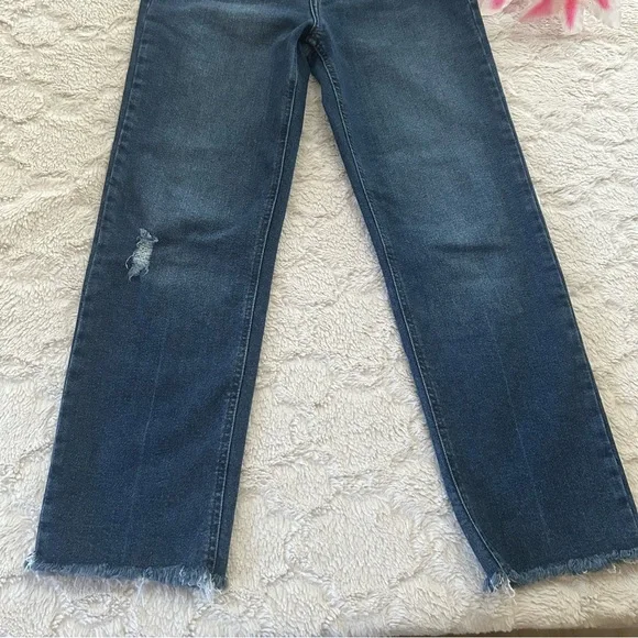 Kensie The Slim Straight Dark Blue Ankle Raw Hem Cropped Jeans - Picture 6 of 9